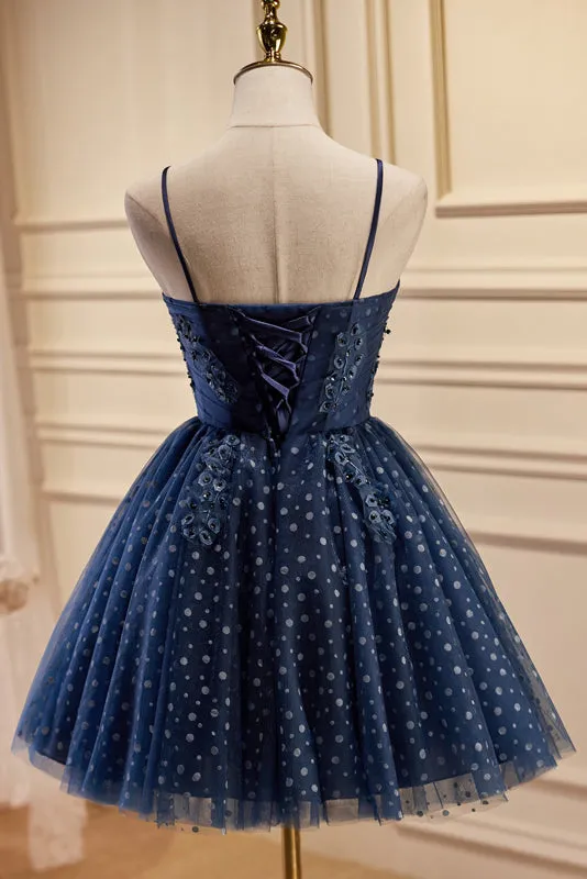A line Spaghetti Straps Tulle Homecoming Dress