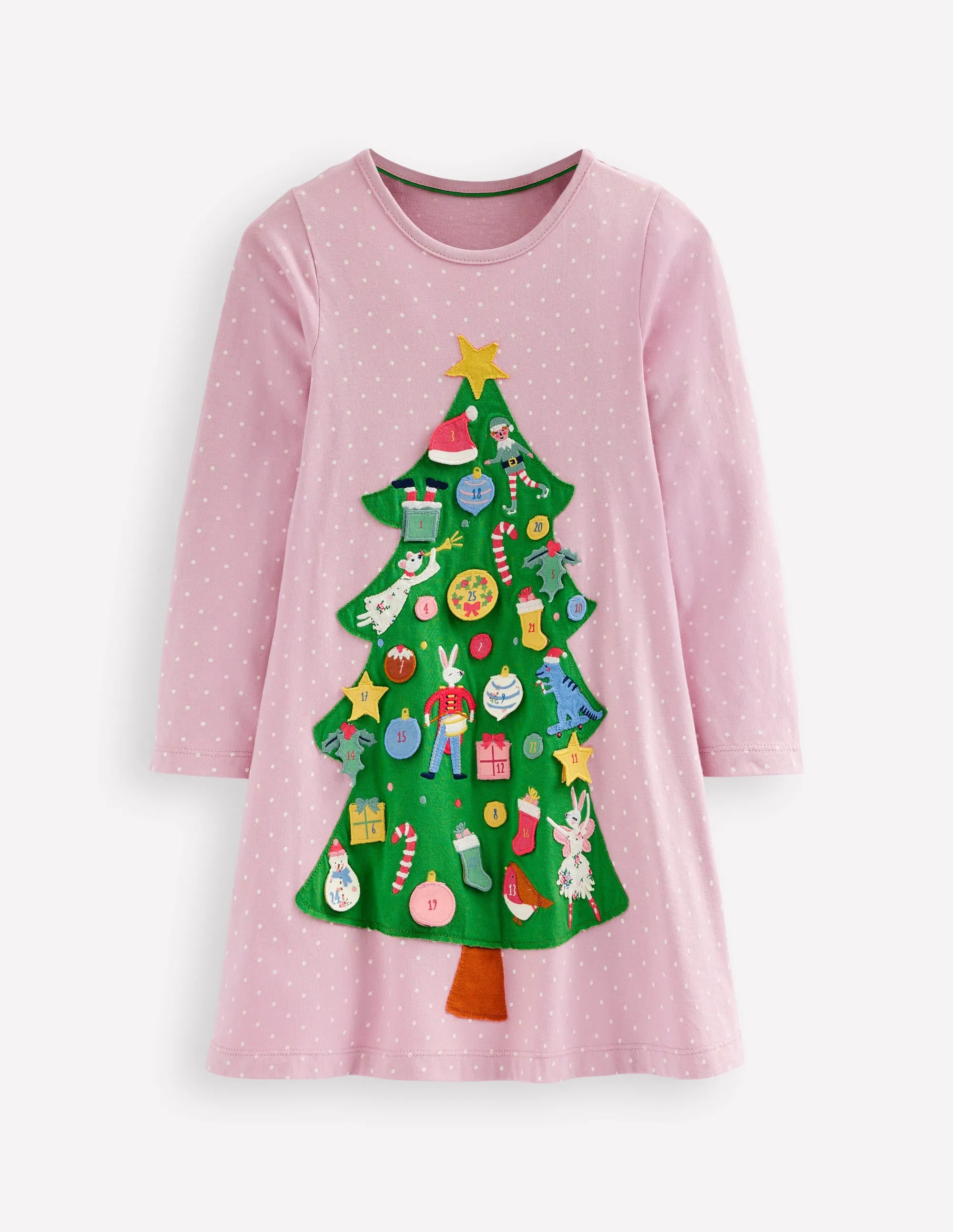 Advent Calendar Appliqué Dress-Vintage Pink Christmas Tree