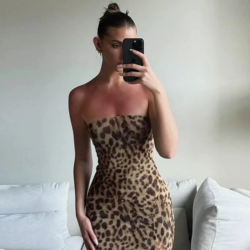 Anastazia Leopard Slit Tube Dress
