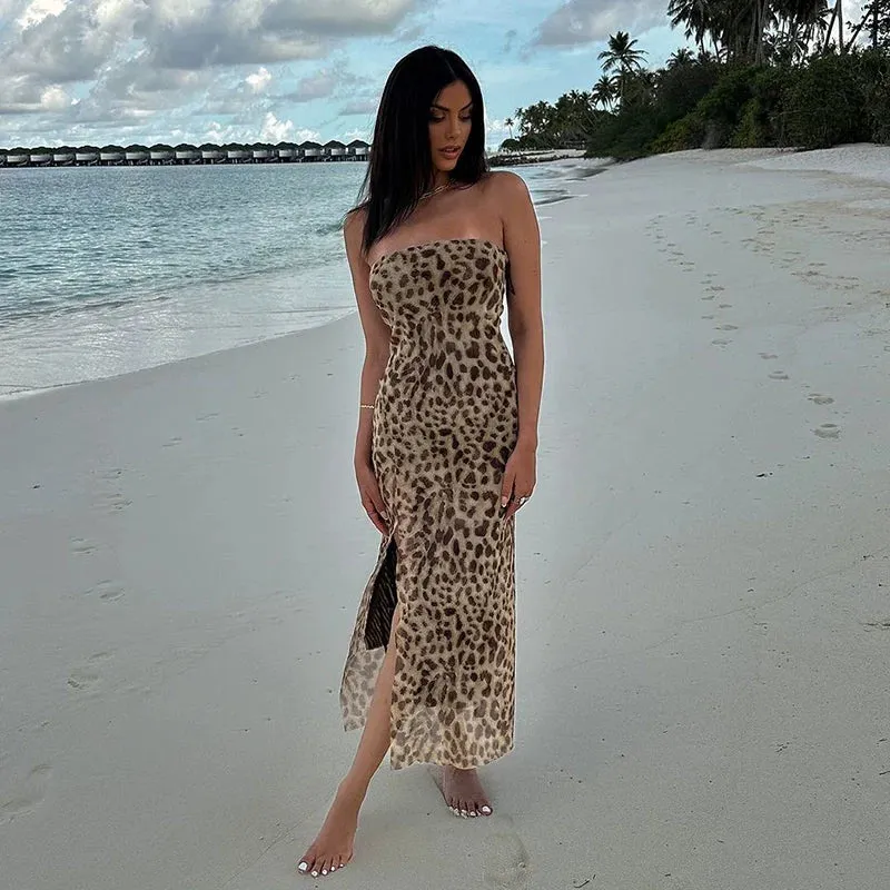 Anastazia Leopard Slit Tube Dress