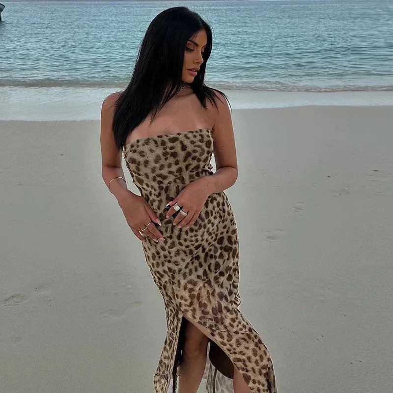 Anastazia Leopard Slit Tube Dress