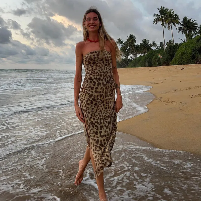Anastazia Leopard Slit Tube Dress