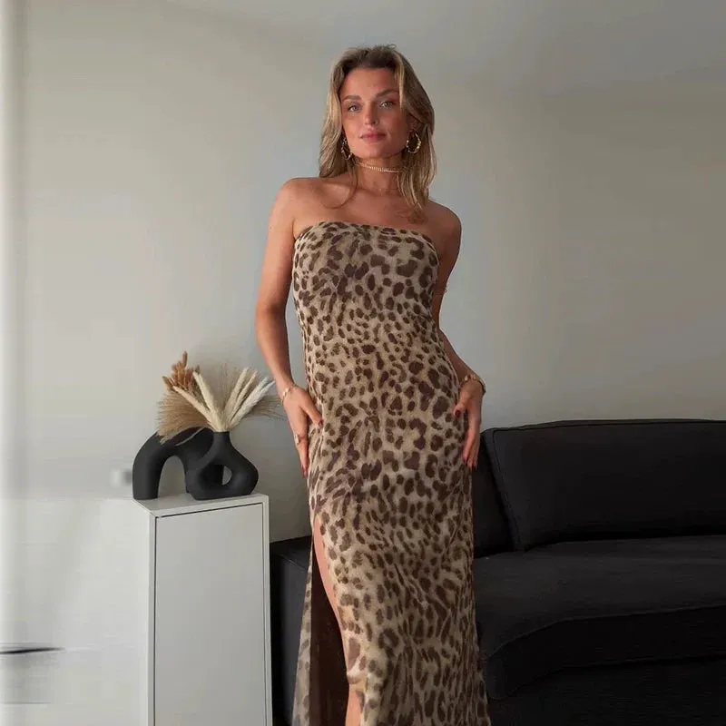 Anastazia Leopard Slit Tube Dress