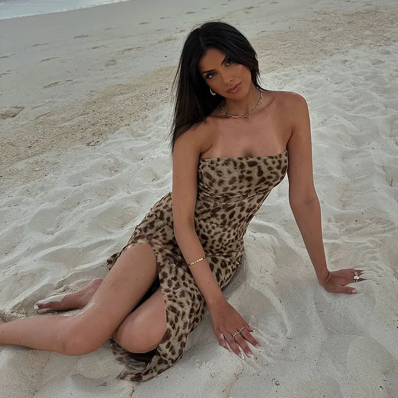Anastazia Leopard Slit Tube Dress