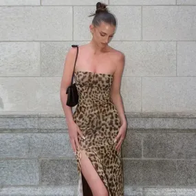 Anastazia Leopard Slit Tube Dress