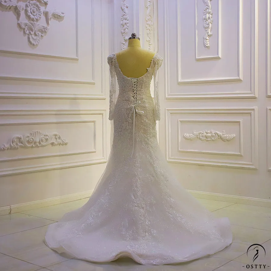Appliques Detachable Train Lace Mermaid Wedding Dress OS4287