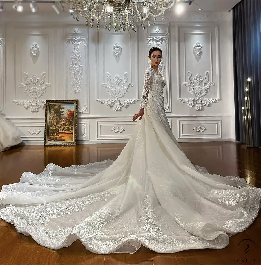 Appliques Detachable Train Lace Mermaid Wedding Dress OS4287
