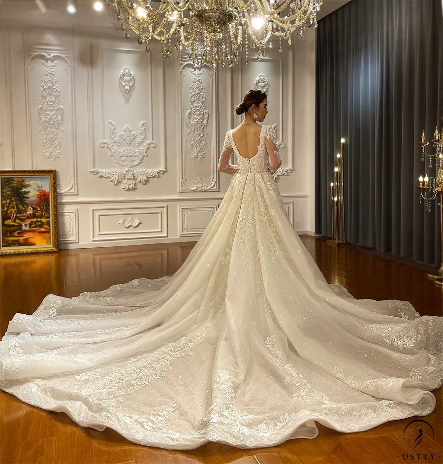 Appliques Detachable Train Lace Mermaid Wedding Dress OS4287