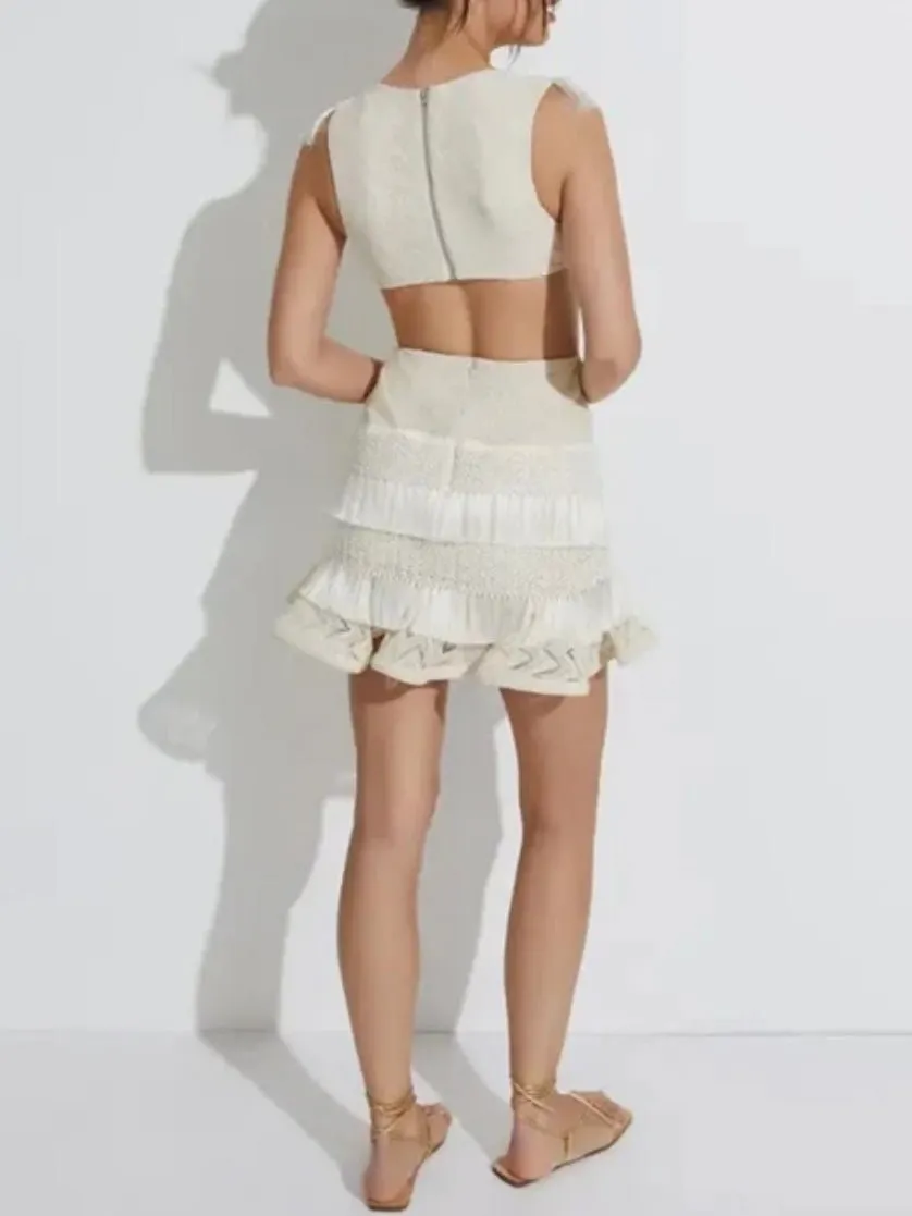 Beige champagne layered cutout mini dress