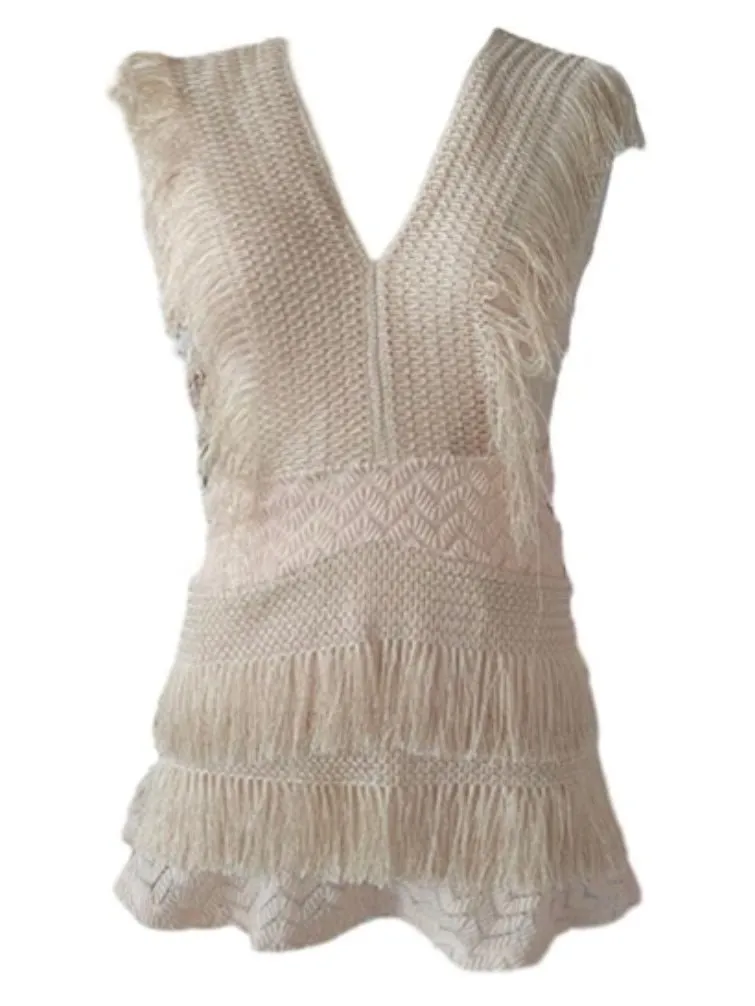 Beige champagne layered cutout mini dress