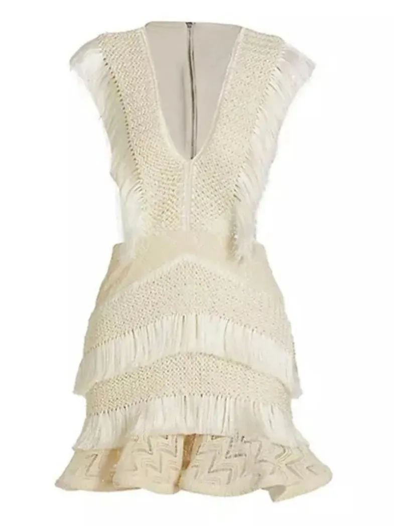 Beige champagne layered cutout mini dress