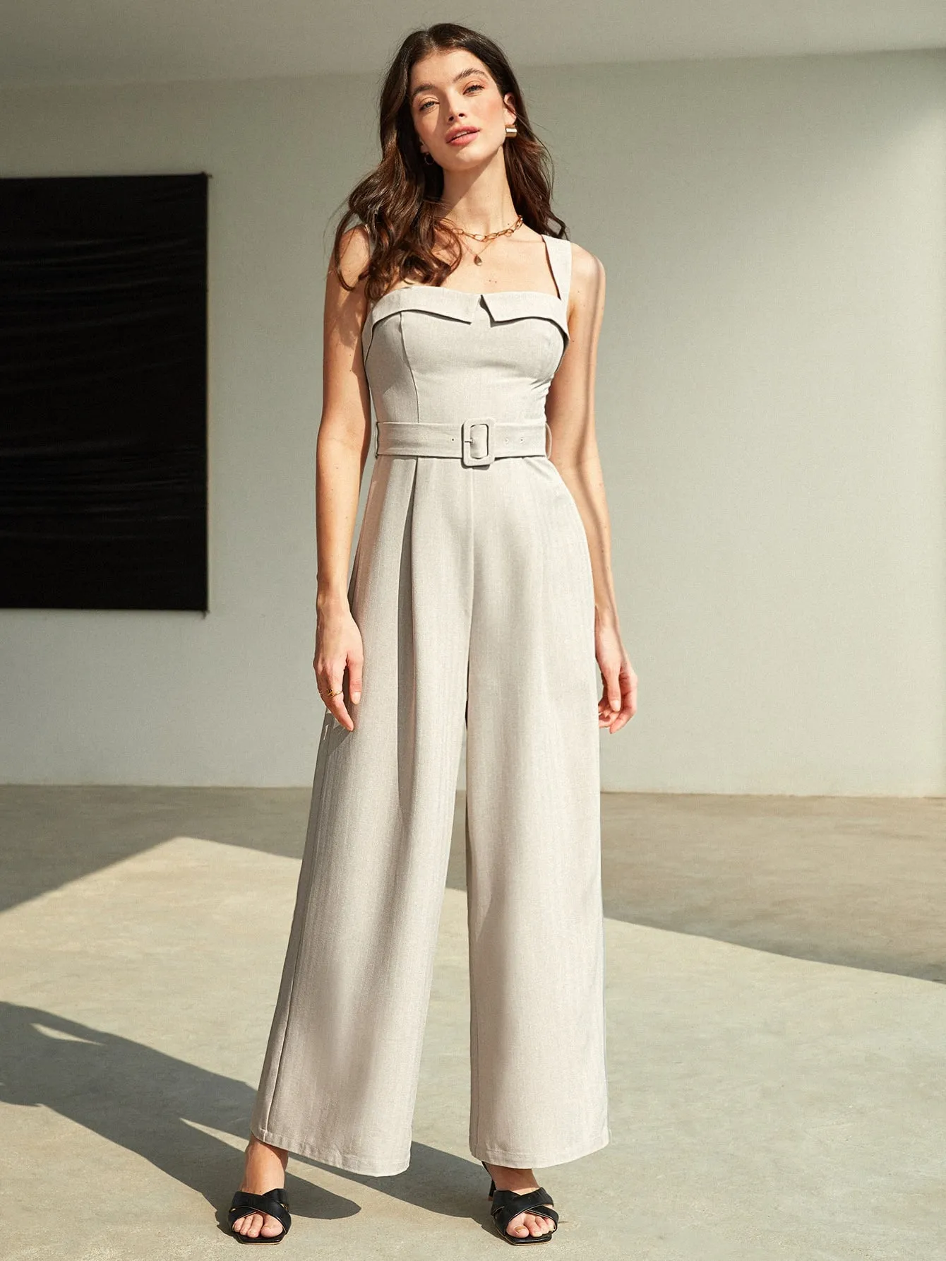 BIZwear Buckled Belted Cami Jumpsuit Workwear