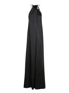 Black Crystal Halter Long Dress