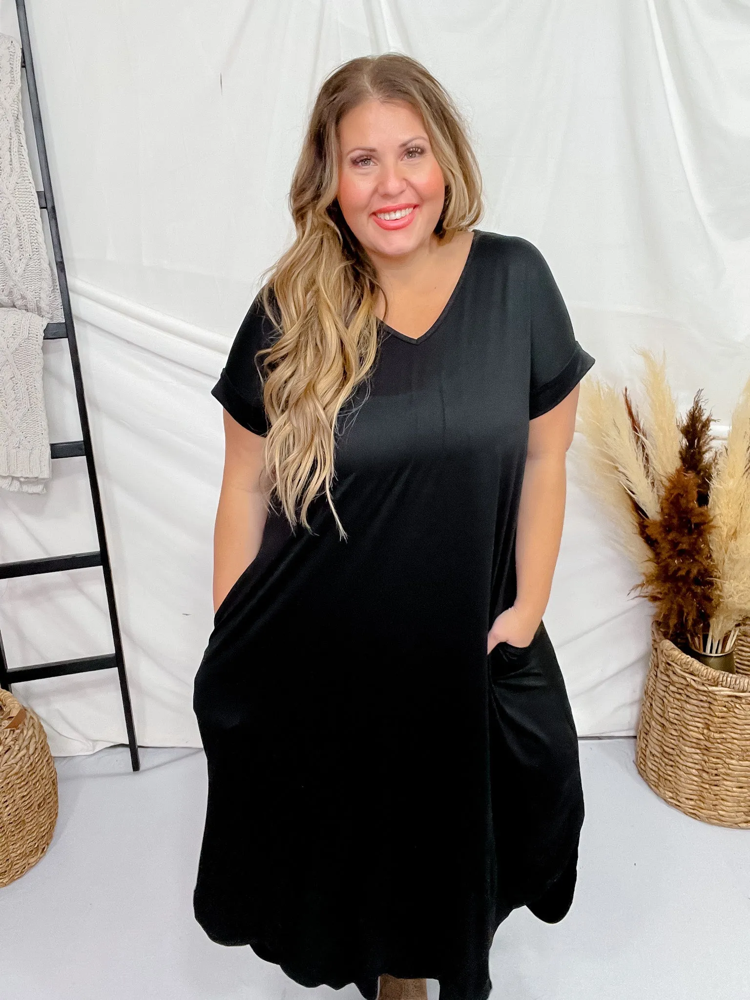 Black Jersey Knit V-Neck Maxi Dress