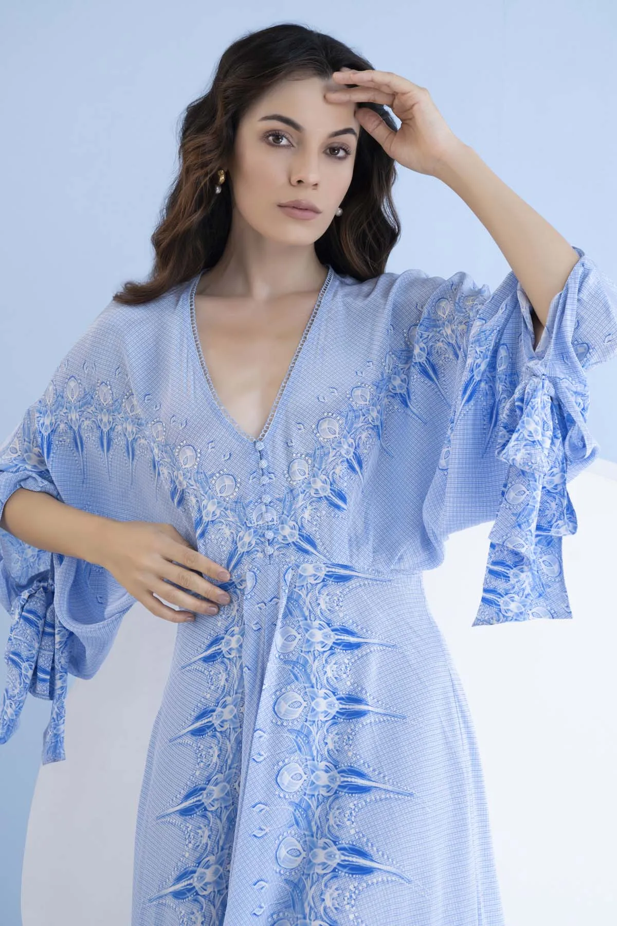 Blue High Low Printed Dress