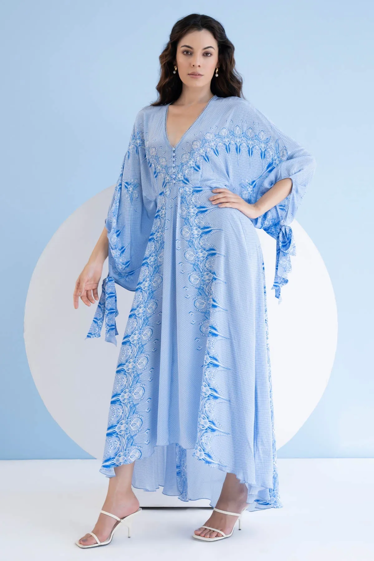 Blue High Low Printed Dress
