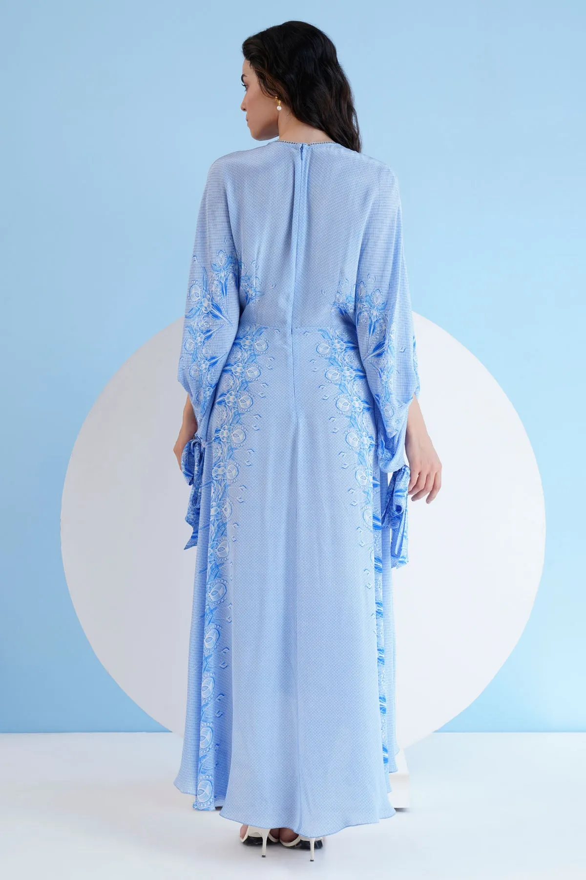 Blue High Low Printed Dress