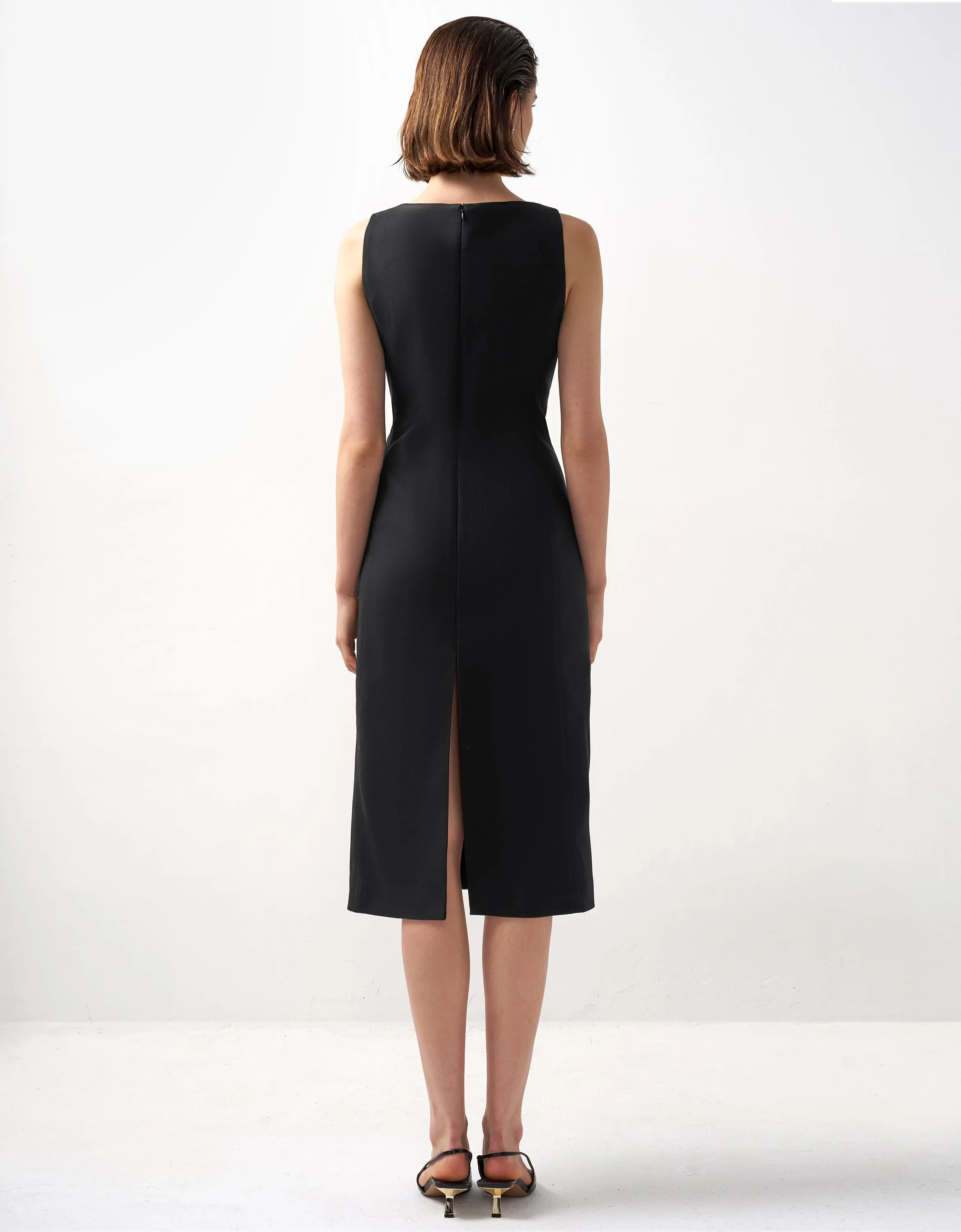 Boat Neck Back Slit Dress