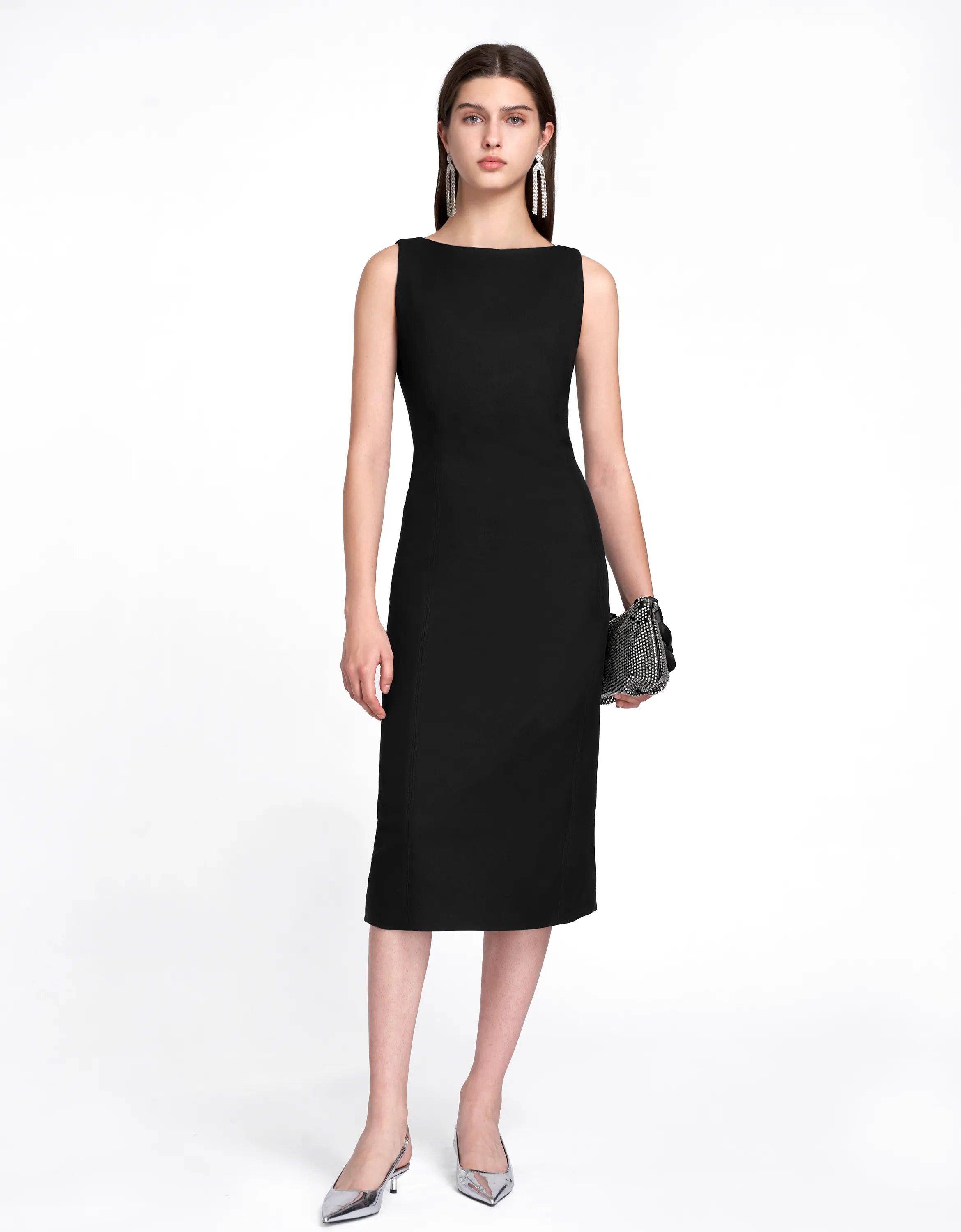 Boat Neck Back Slit Dress