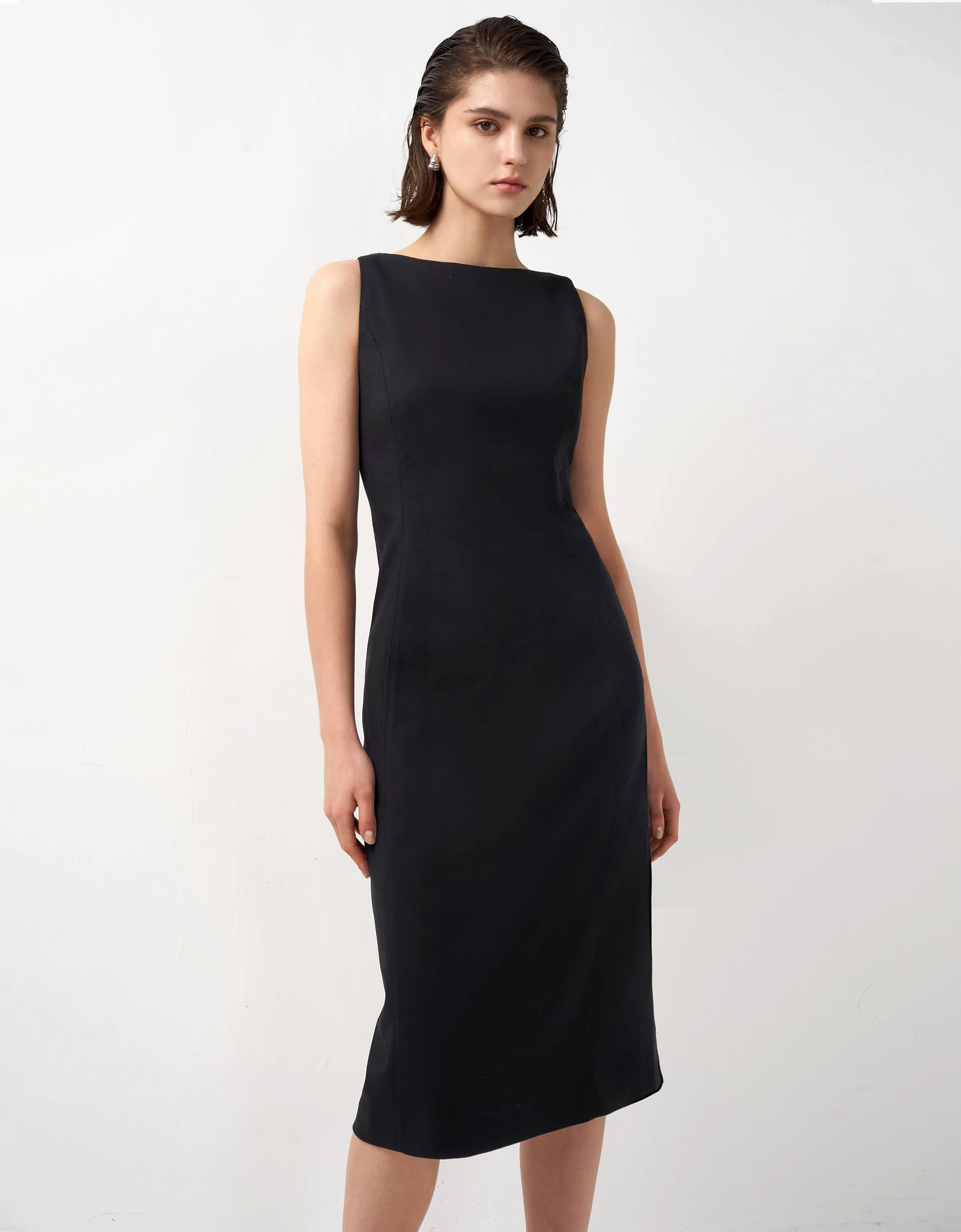Boat Neck Back Slit Dress