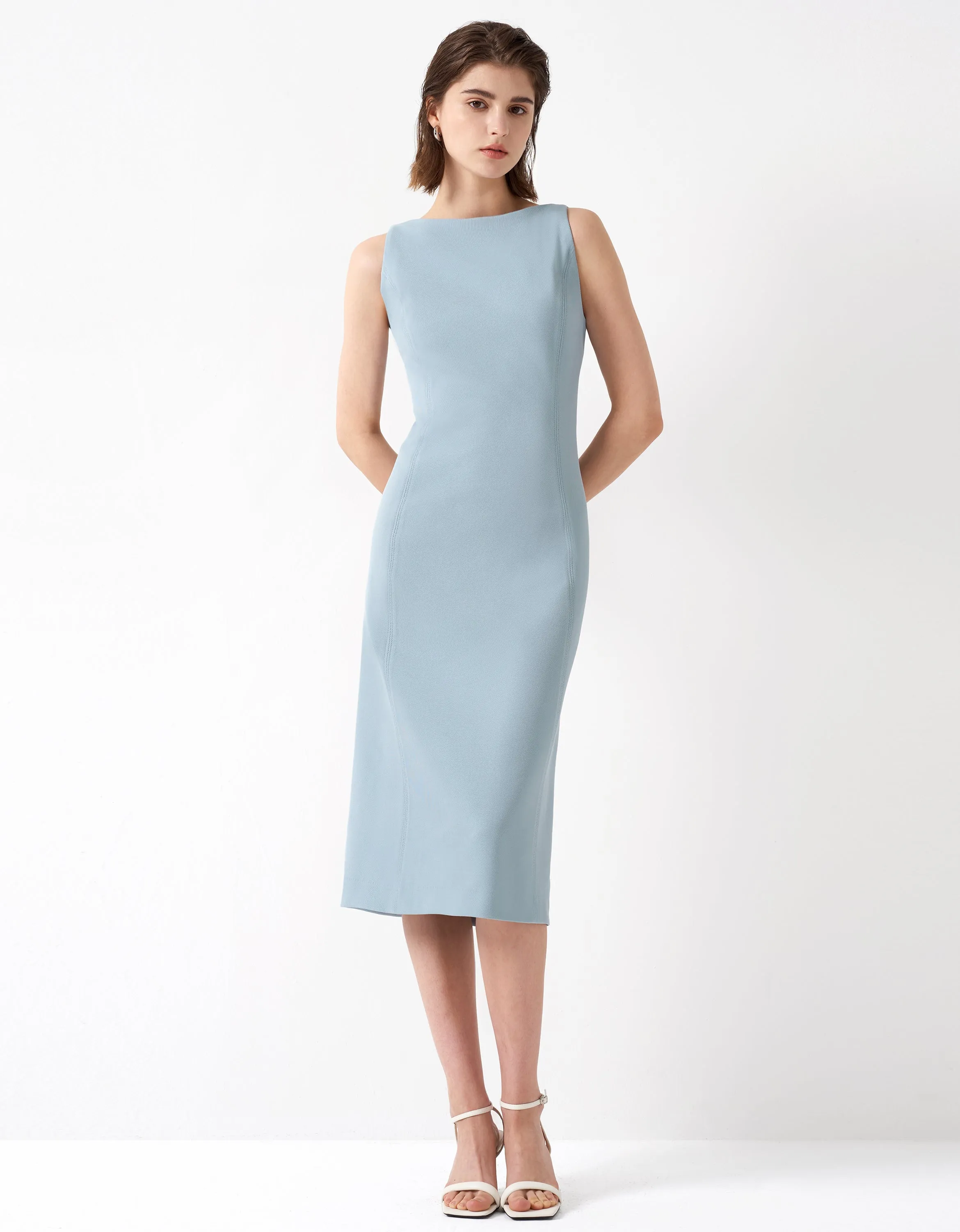 Boat Neck Back Slit Dress