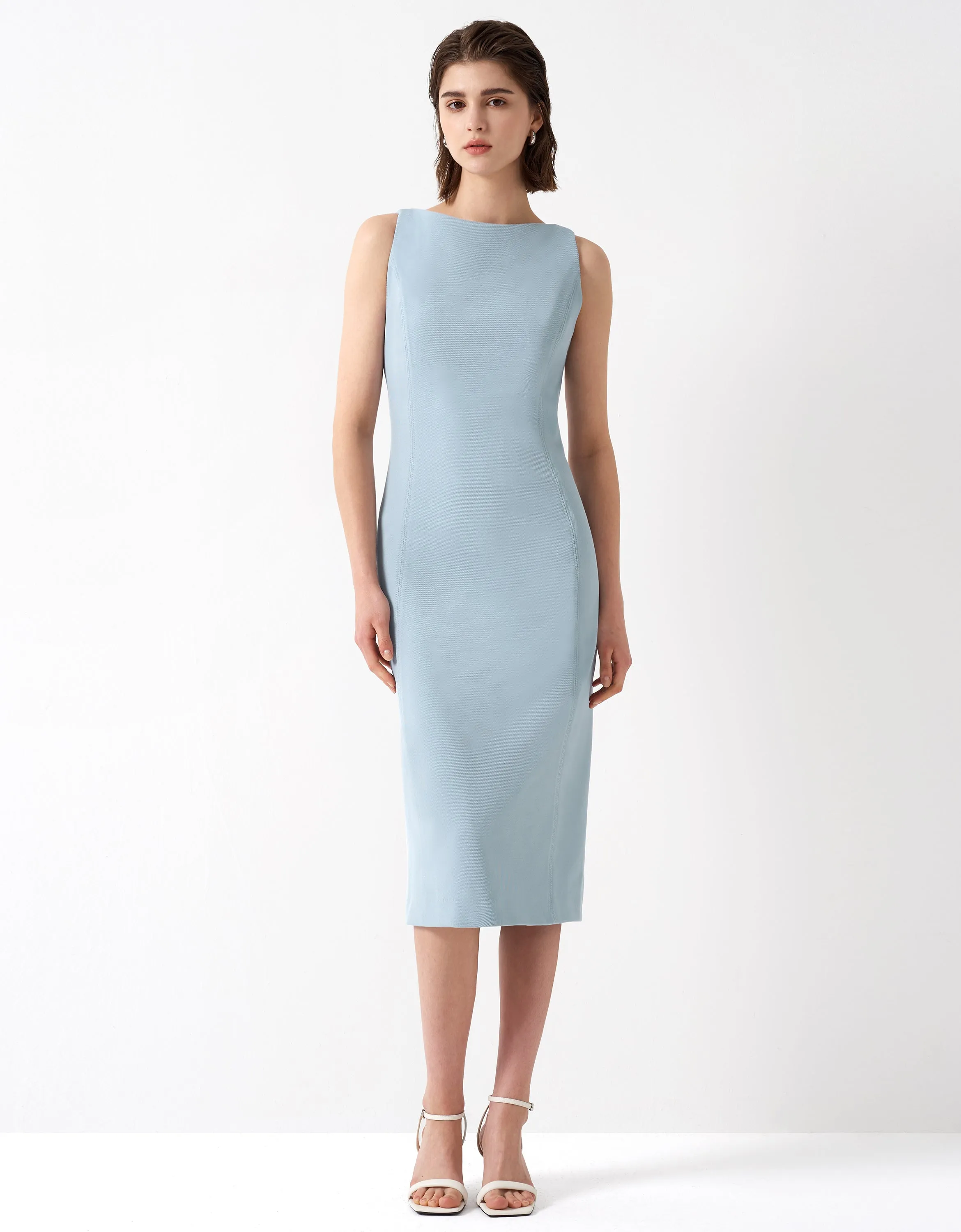 Boat Neck Back Slit Dress