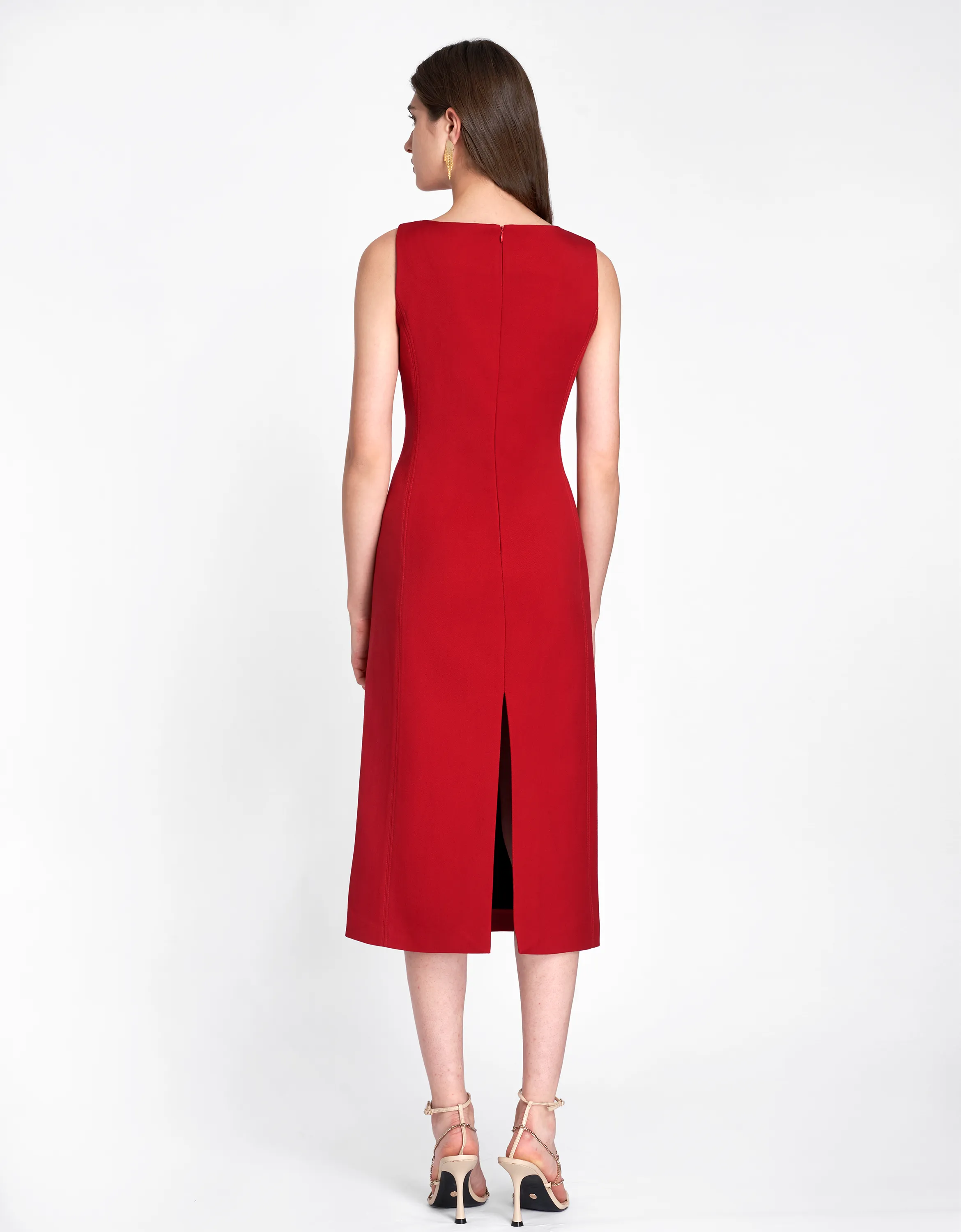 Boat Neck Back Slit Dress