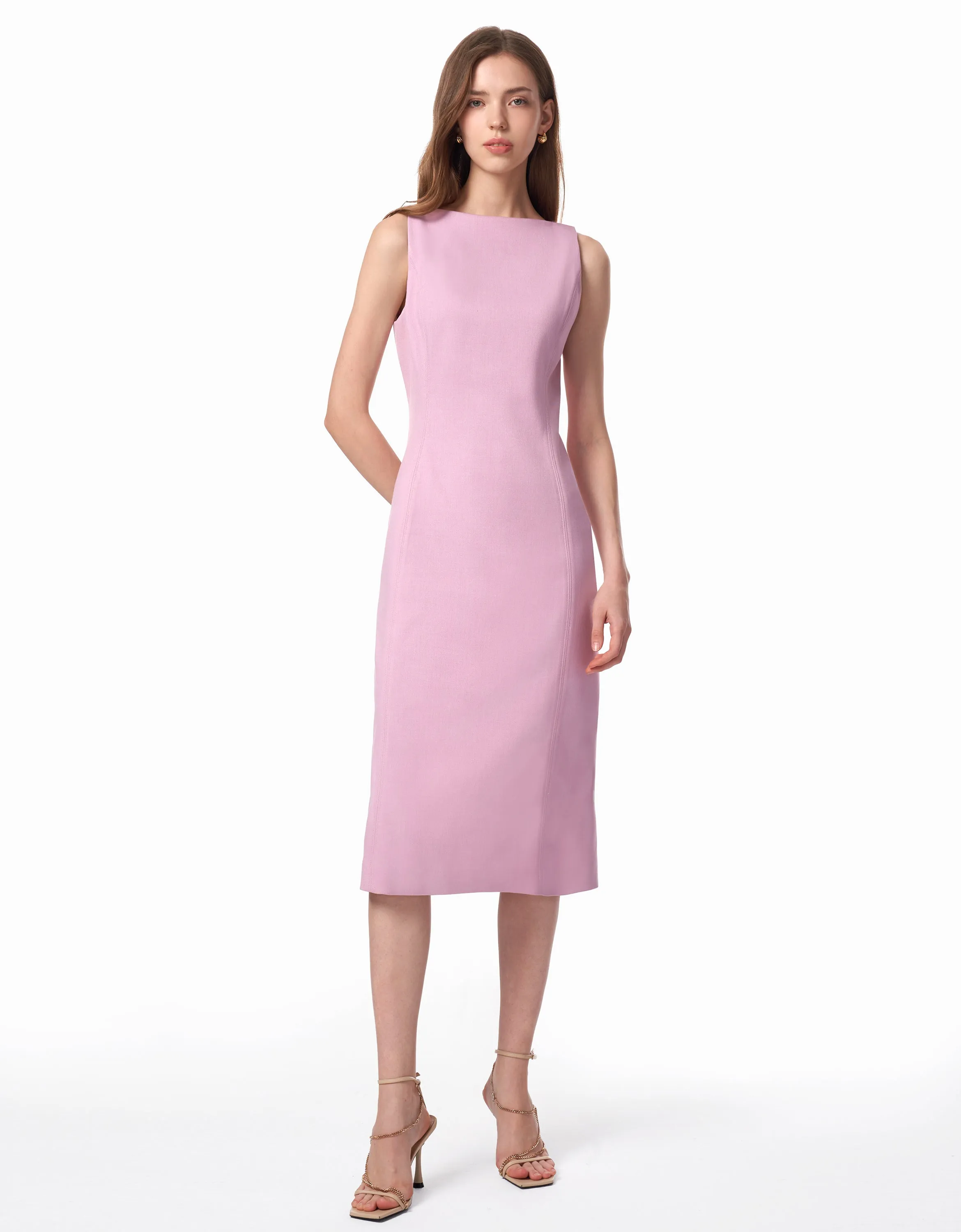 Boat Neck Back Slit Dress