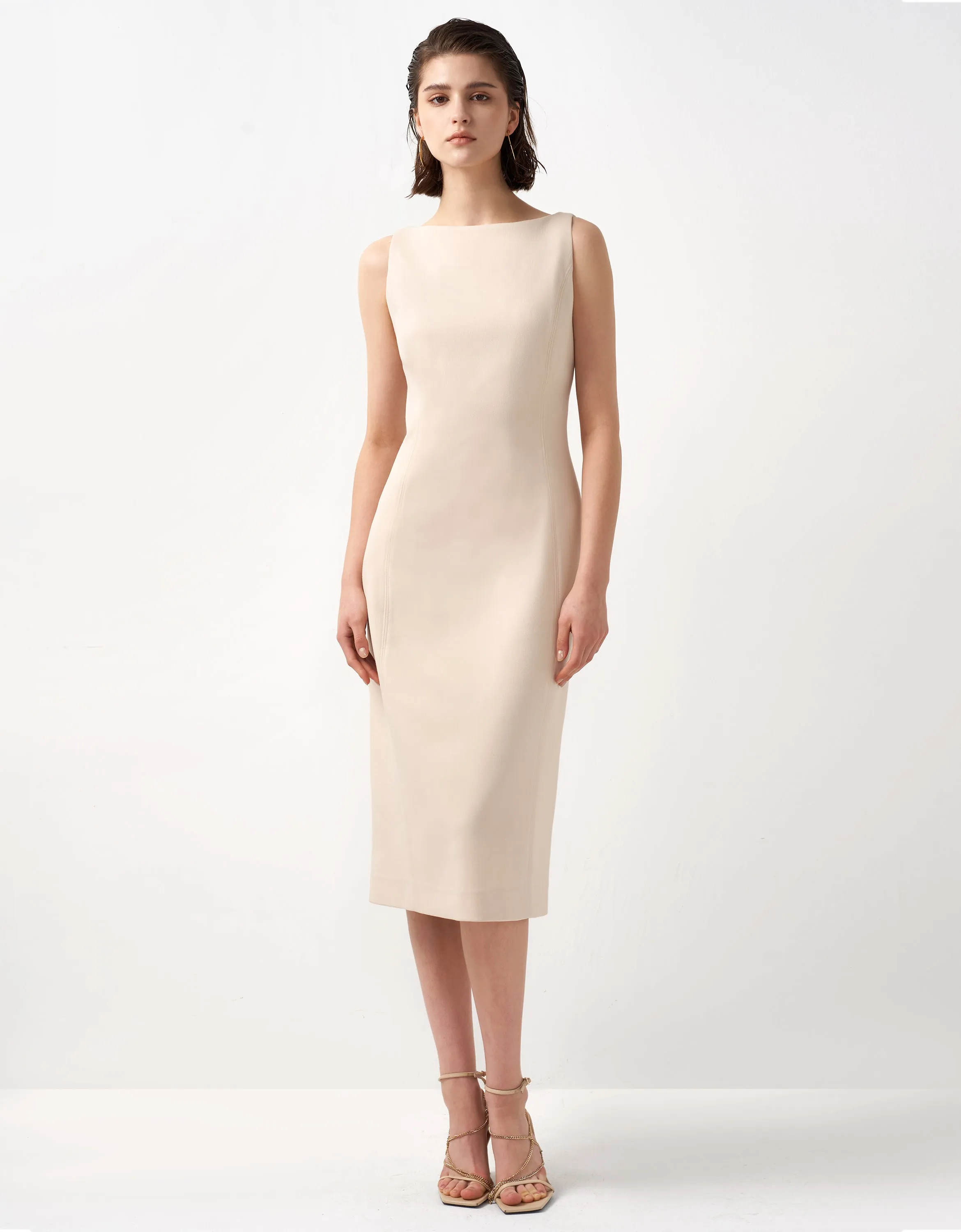 Boat Neck Back Slit Dress