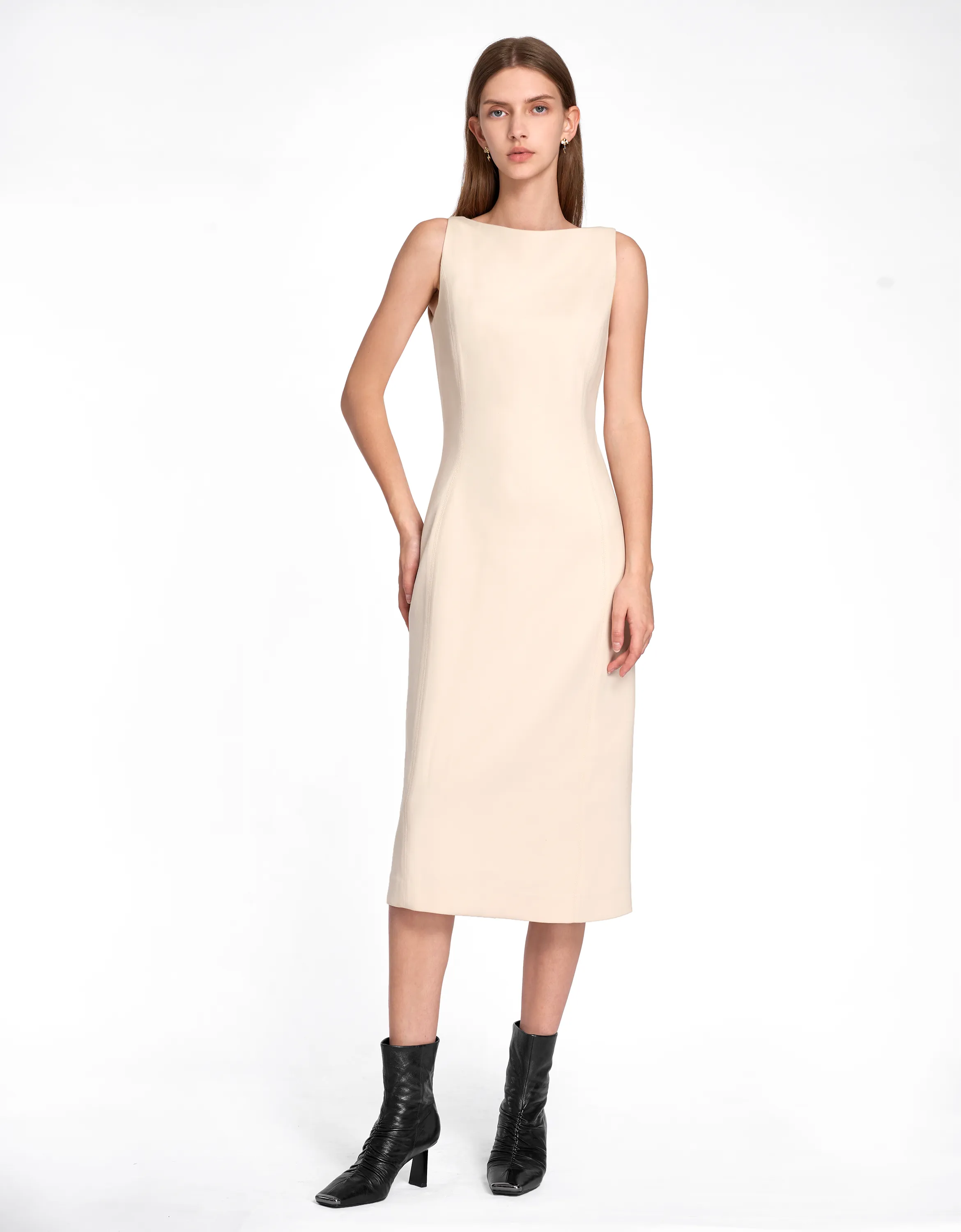 Boat Neck Back Slit Dress