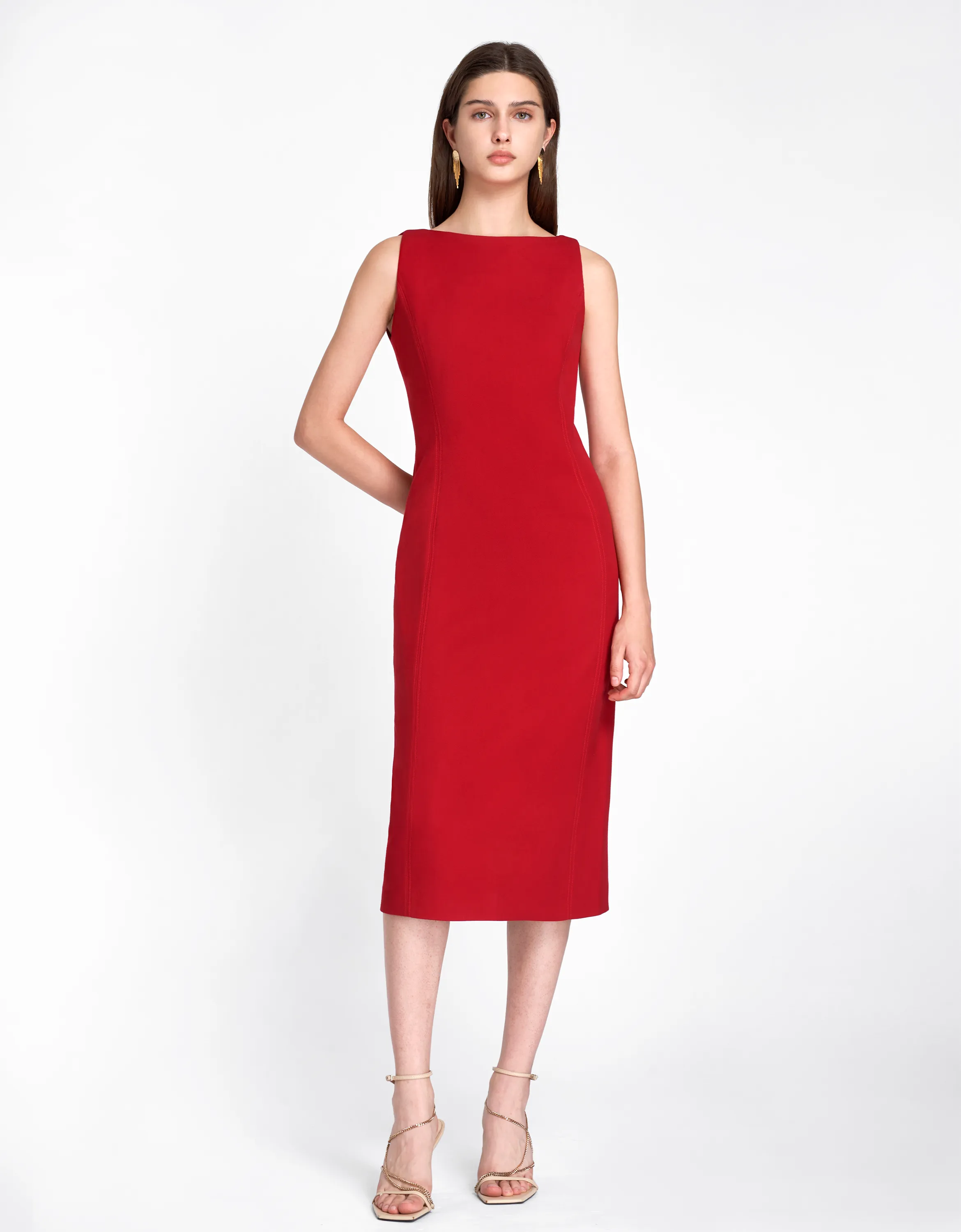 Boat Neck Back Slit Dress