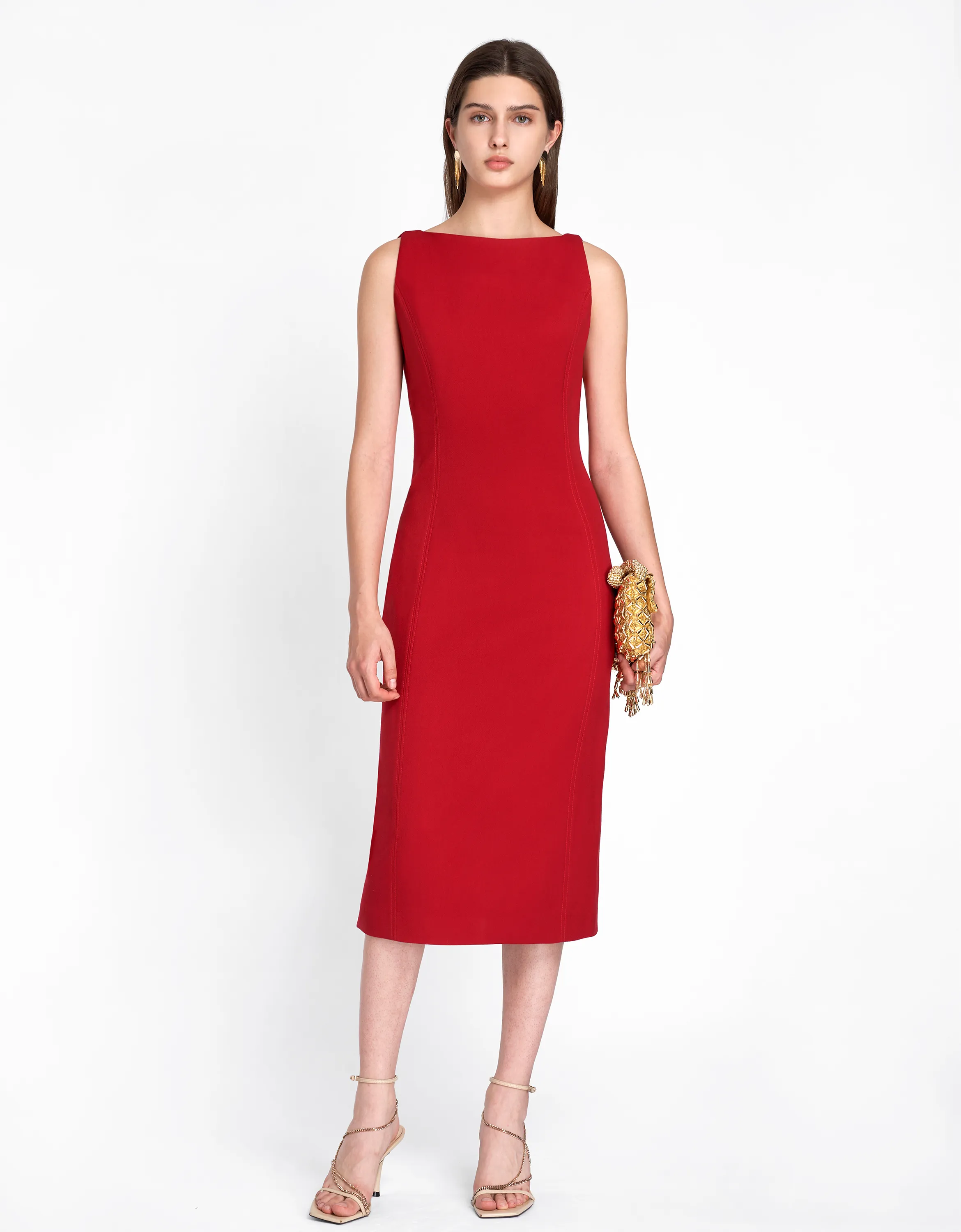 Boat Neck Back Slit Dress