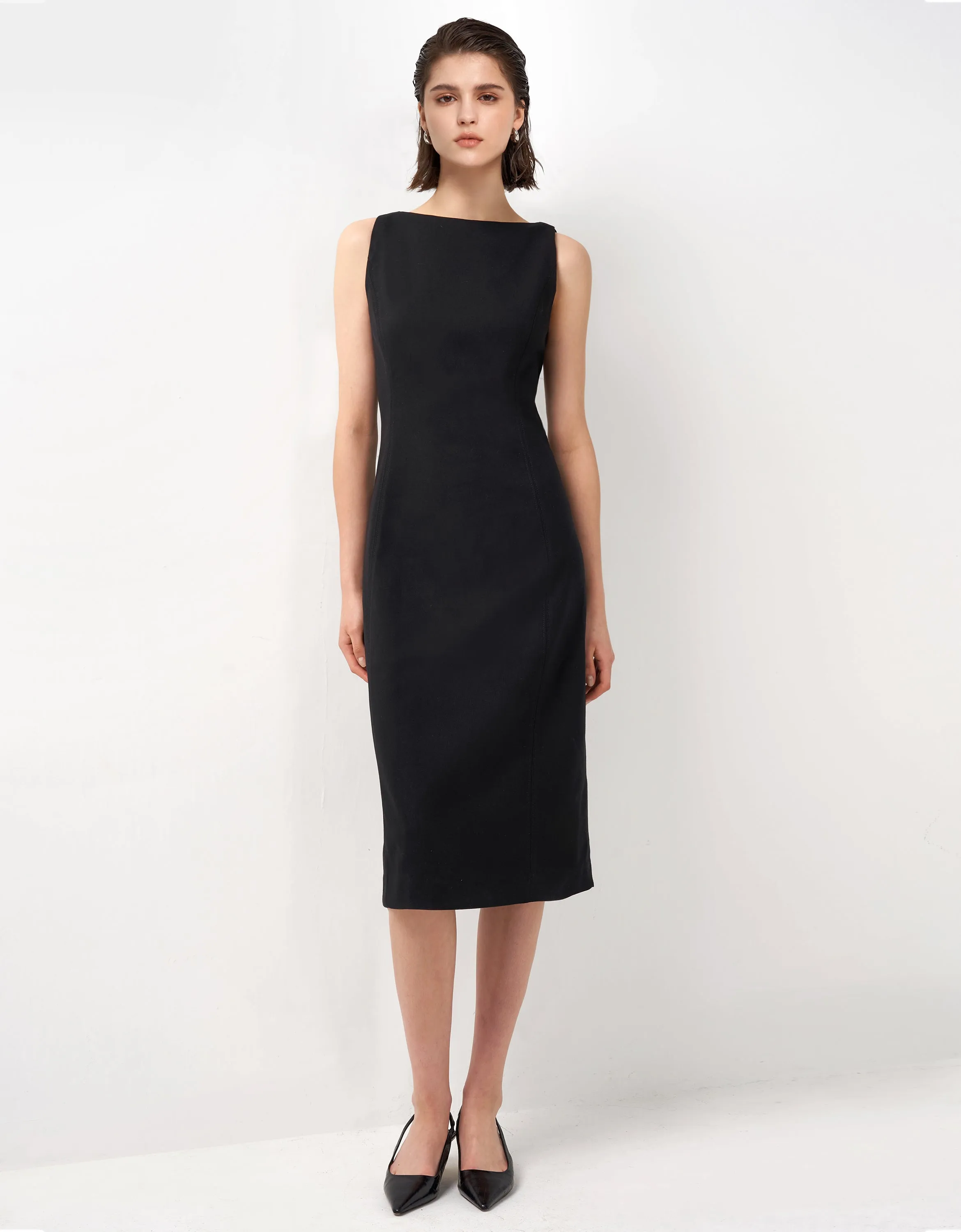Boat Neck Back Slit Dress