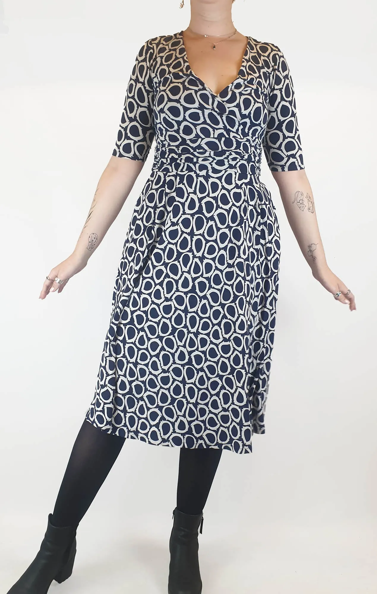 Boden navy and white print dress size 12