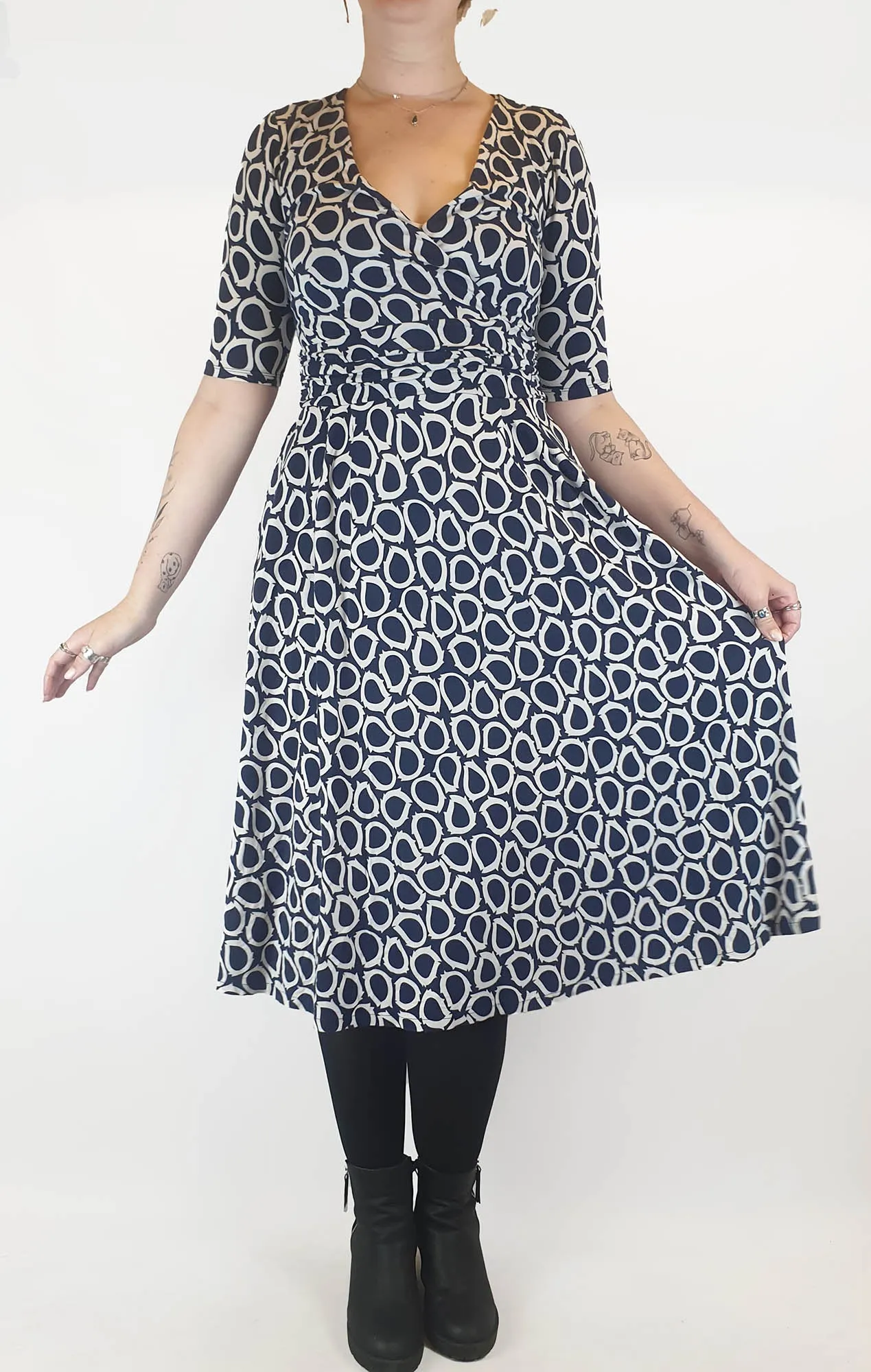Boden navy and white print dress size 12