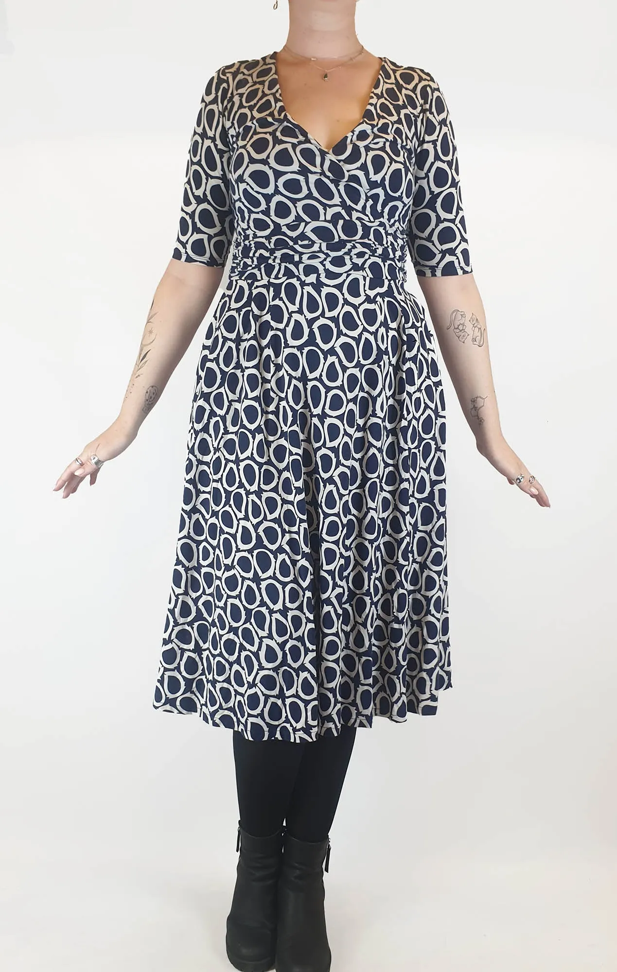 Boden navy and white print dress size 12