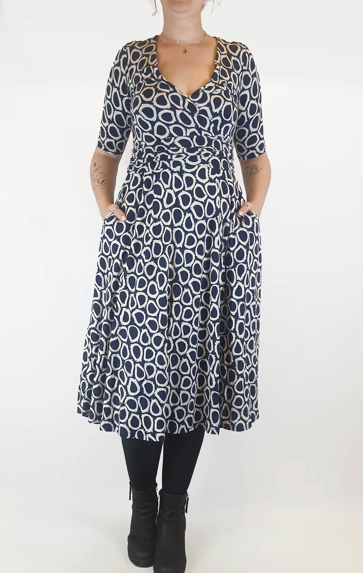 Boden navy and white print dress size 12