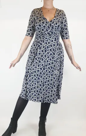 Boden navy and white print dress size 12