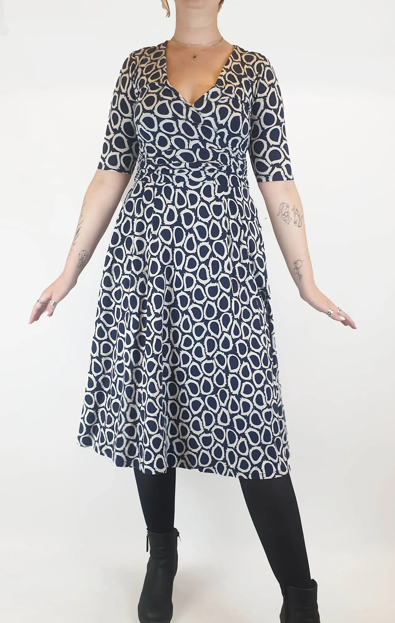 Boden navy and white print dress size 12