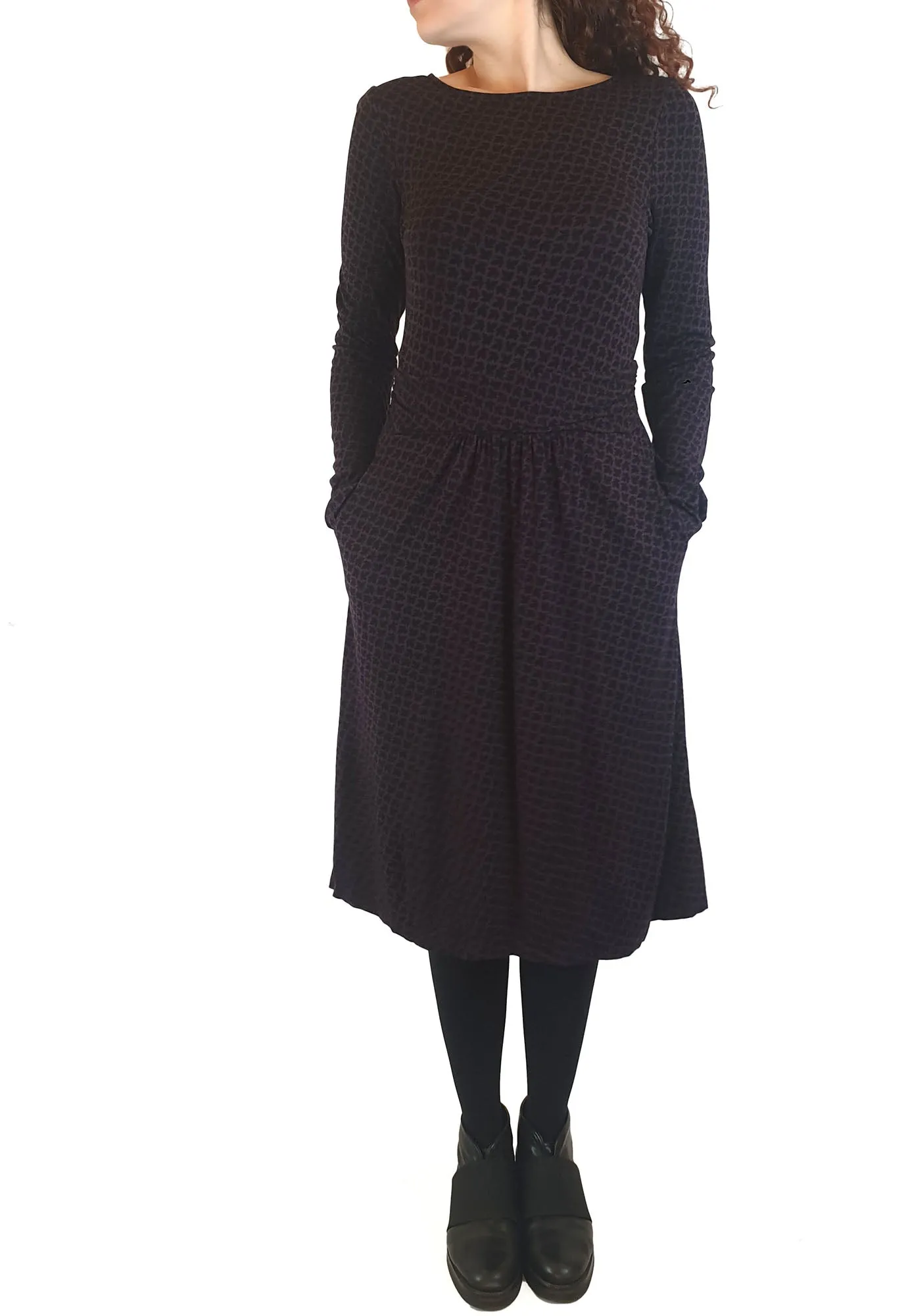 Boden purple and black maple leaf print long sleeve dress size UK 10