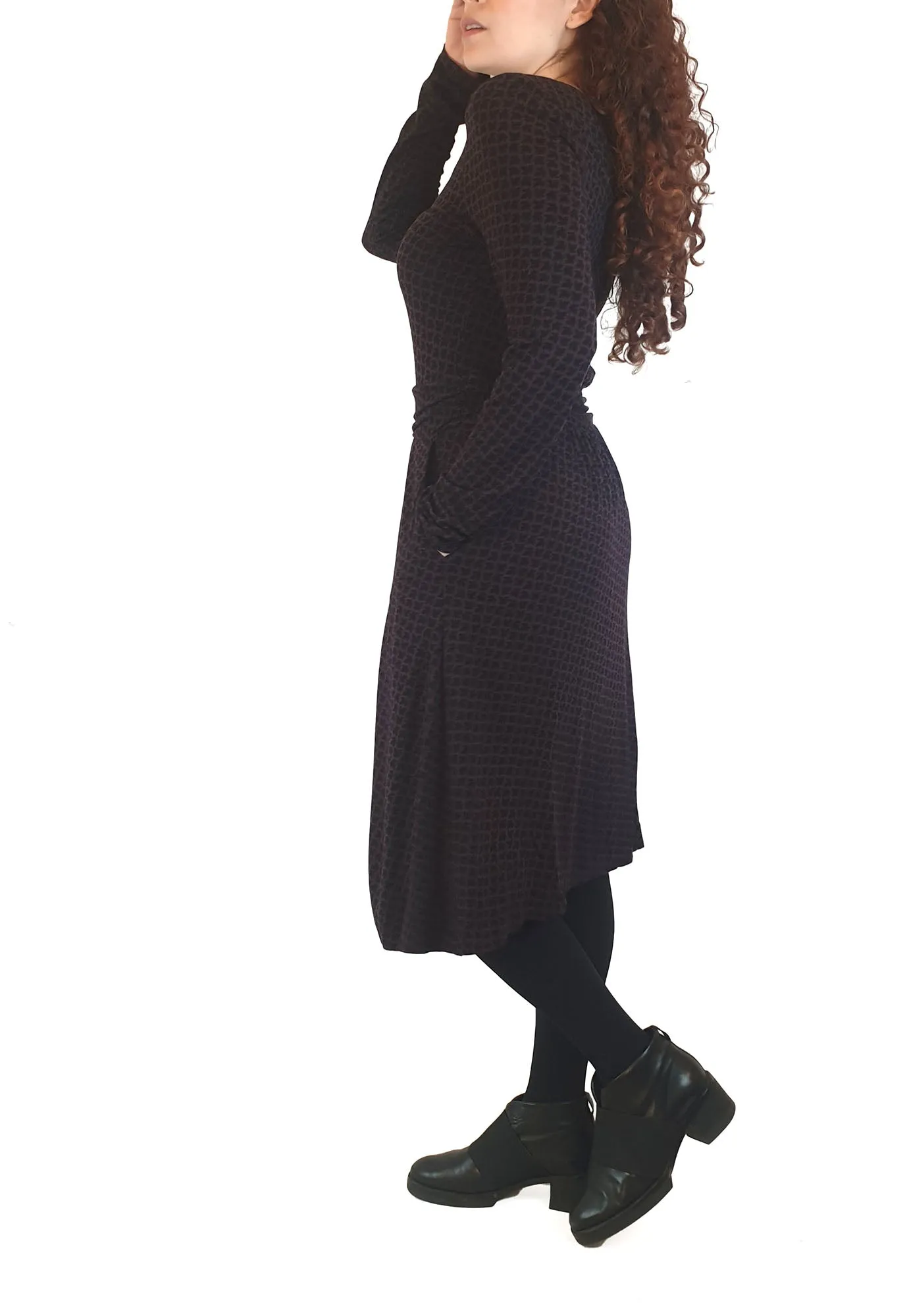 Boden purple and black maple leaf print long sleeve dress size UK 10