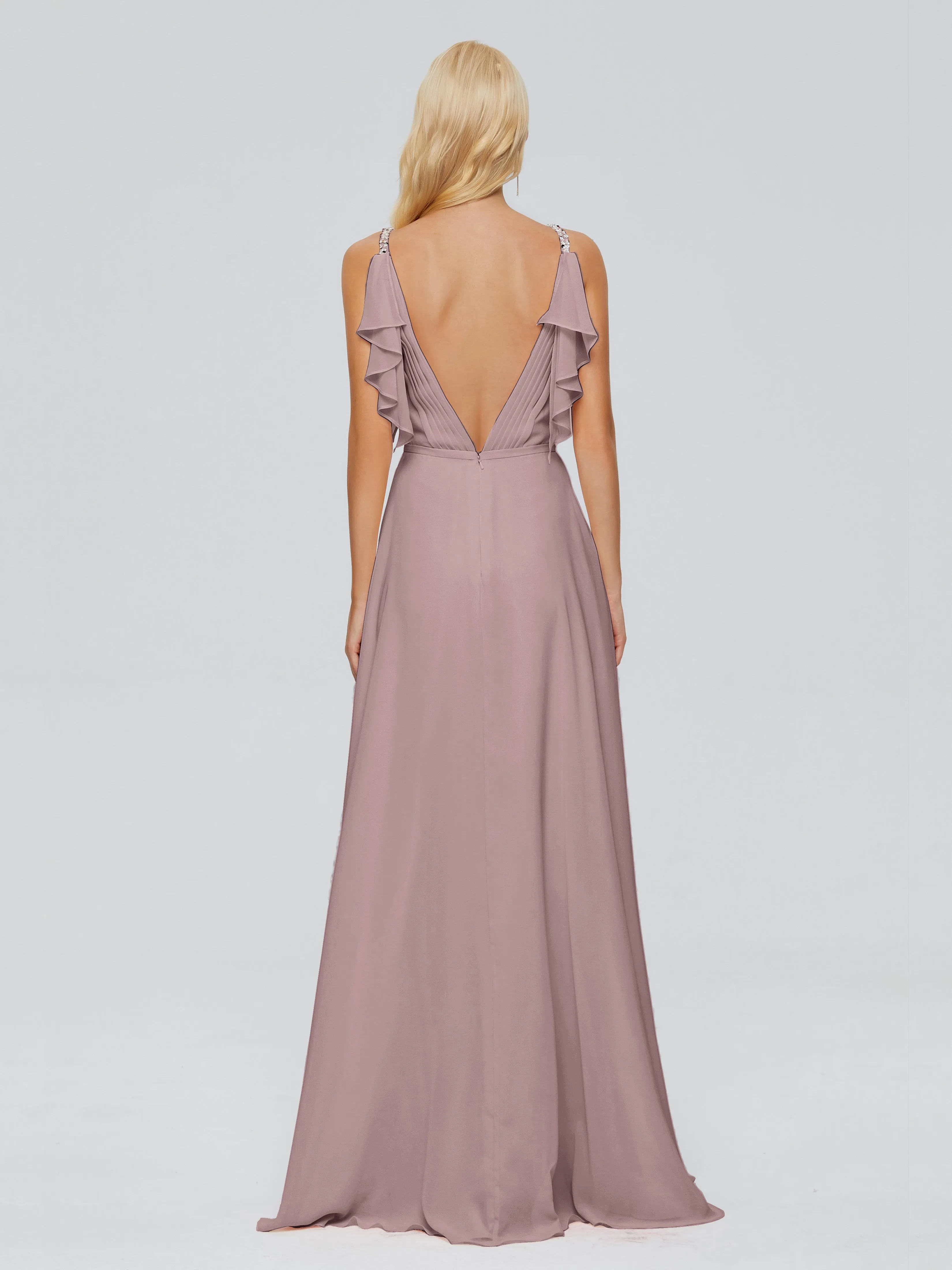 Brianna Ruffles Spaghetti Straps Unique Chiffon Bridesmaid Dresses