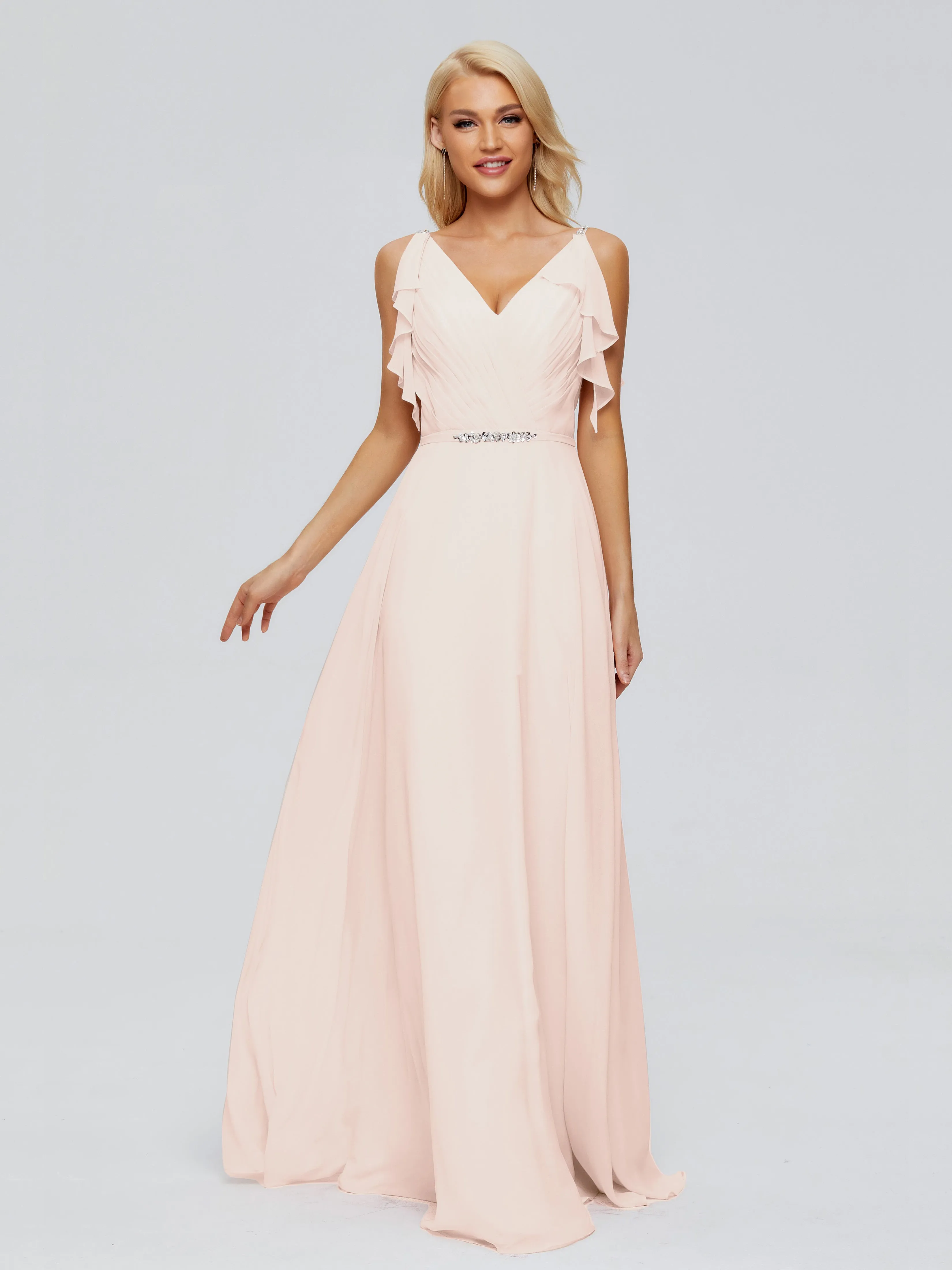 Brianna Ruffles Spaghetti Straps Unique Chiffon Bridesmaid Dresses