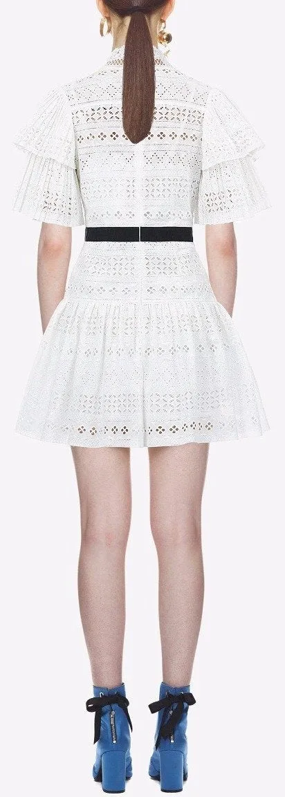 Broderie Anglaise Stripe Dress in White
