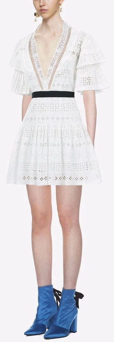 Broderie Anglaise Stripe Dress in White