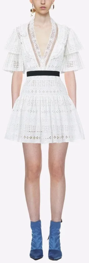 Broderie Anglaise Stripe Dress in White