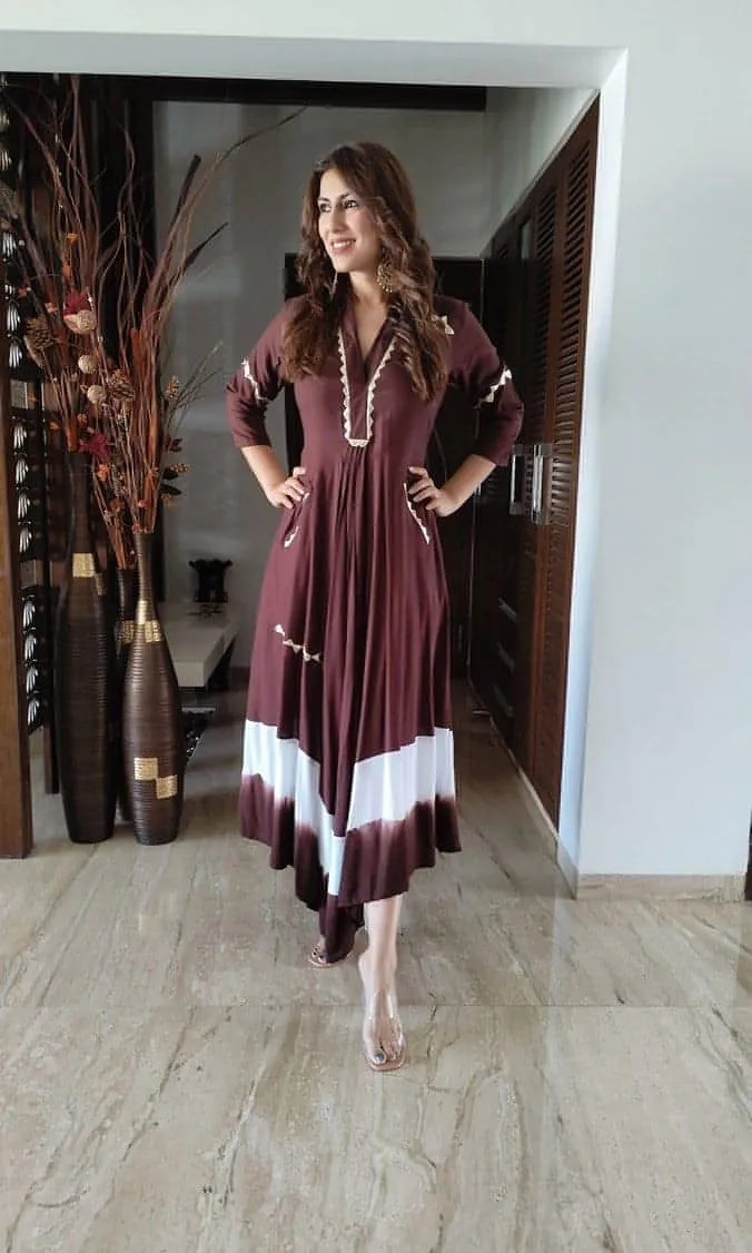 Brown Leather Patchwork Dress