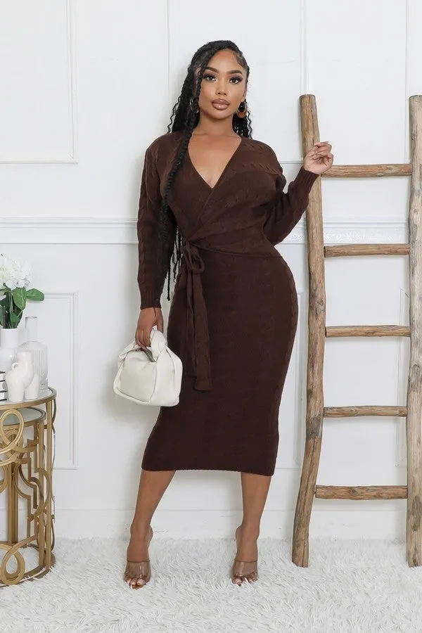 Cable Print Knit Midi Dress