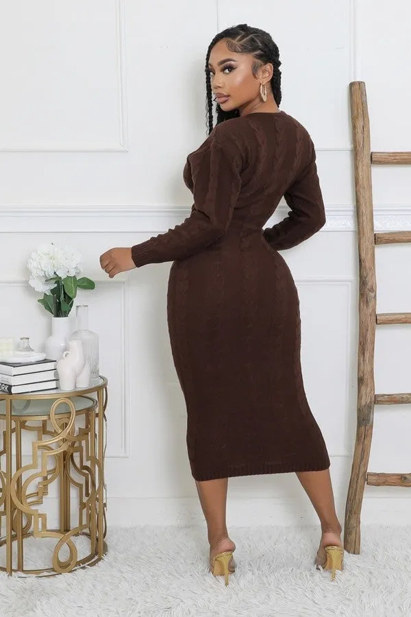 Cable Print Knit Midi Dress
