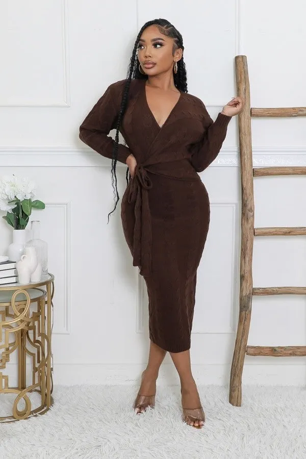 Cable Print Knit Midi Dress